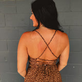 Leopard Print Criss Cross Maxi Dress - Mocha Mousse - Lace and Grace Boutique