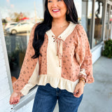 Floral Print Contrast Detail Knit Top - Coral Multi