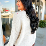 Multicolor Stitch Detail Button Down Knit Cardigan - Oatmeal