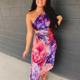 One Shoulder Asymmetrical Pleated Maxi Dress - Lilac Rose - Lace and Grace Boutique