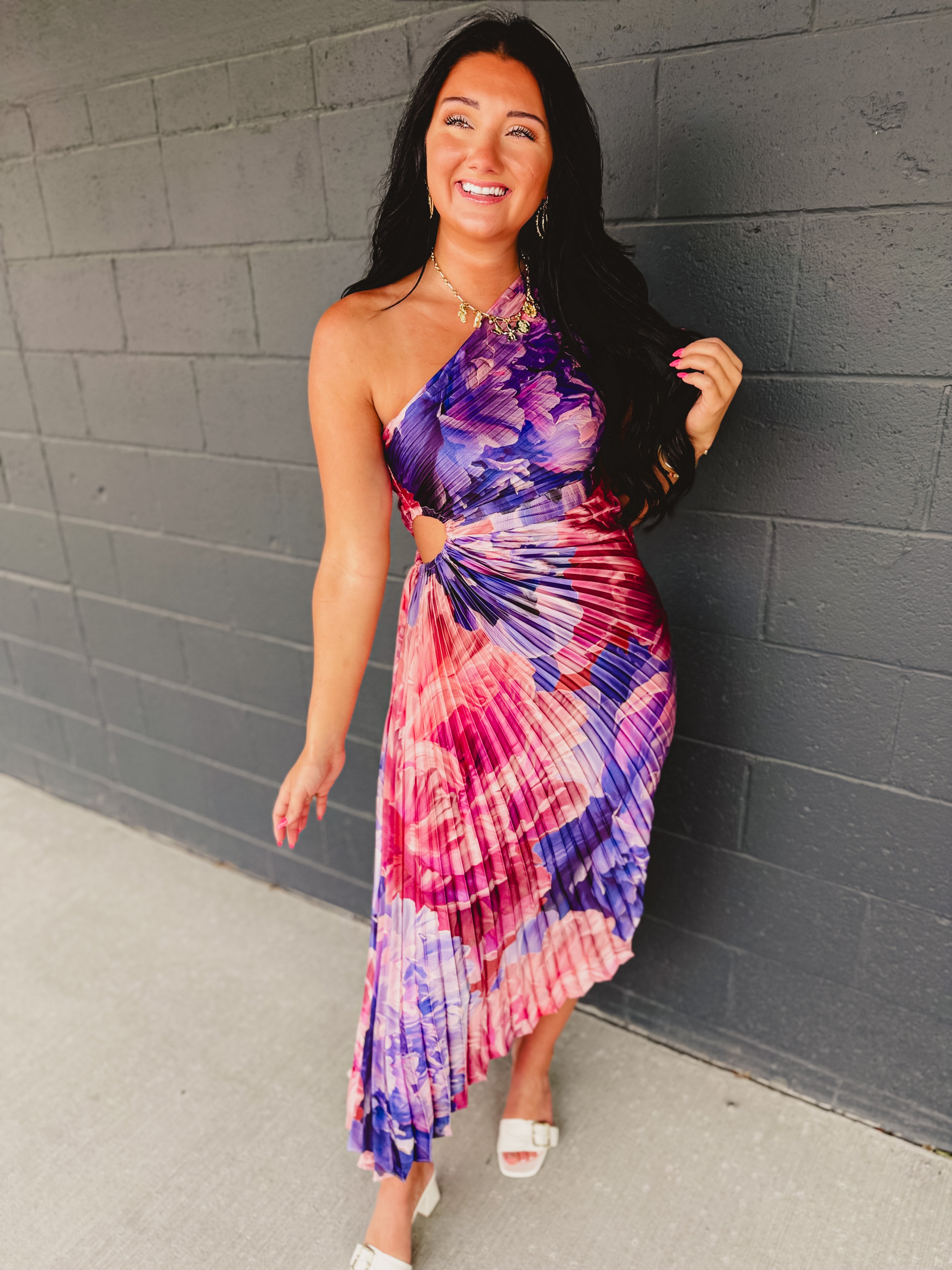One Shoulder Asymmetrical Pleated Maxi Dress - Lilac Rose - Lace and Grace Boutique