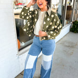 Polka Dot & Gingham Print Canvas Twill Jacket - Olive/Oatmeal