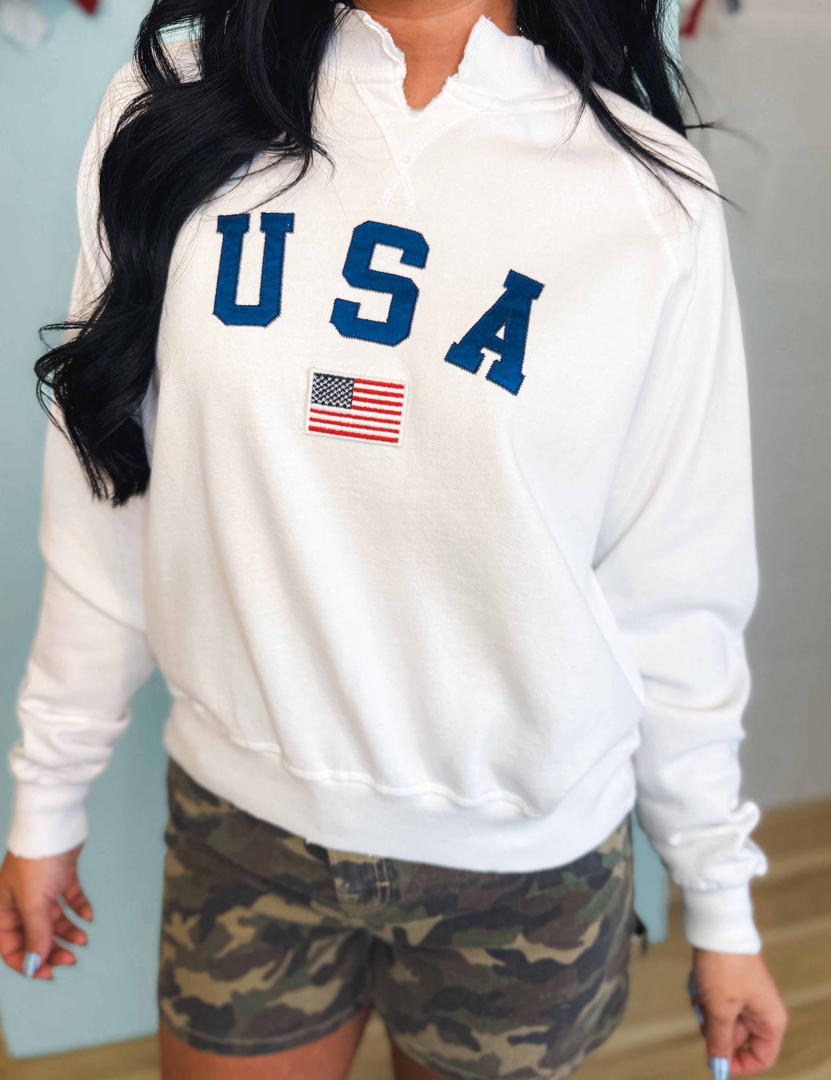 Simply Southern USA Embroidered Crewneck - White - Lace and Grace Boutique