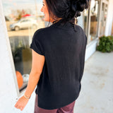 Mock Neck Short Sleeve Knit Sweater Top - Black