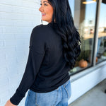 Corded Rib Exposed Seam Pullover Top - Black - Lace and Grace Boutique