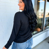 Corded Rib Exposed Seam Pullover Top - Black - Lace and Grace Boutique