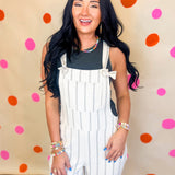 Striped Pattern Overall - Oatmeal/Black