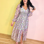 Tencel Floral Smocked Button Down Maxi Dress - Eucalyptus - Lace and Grace Boutique