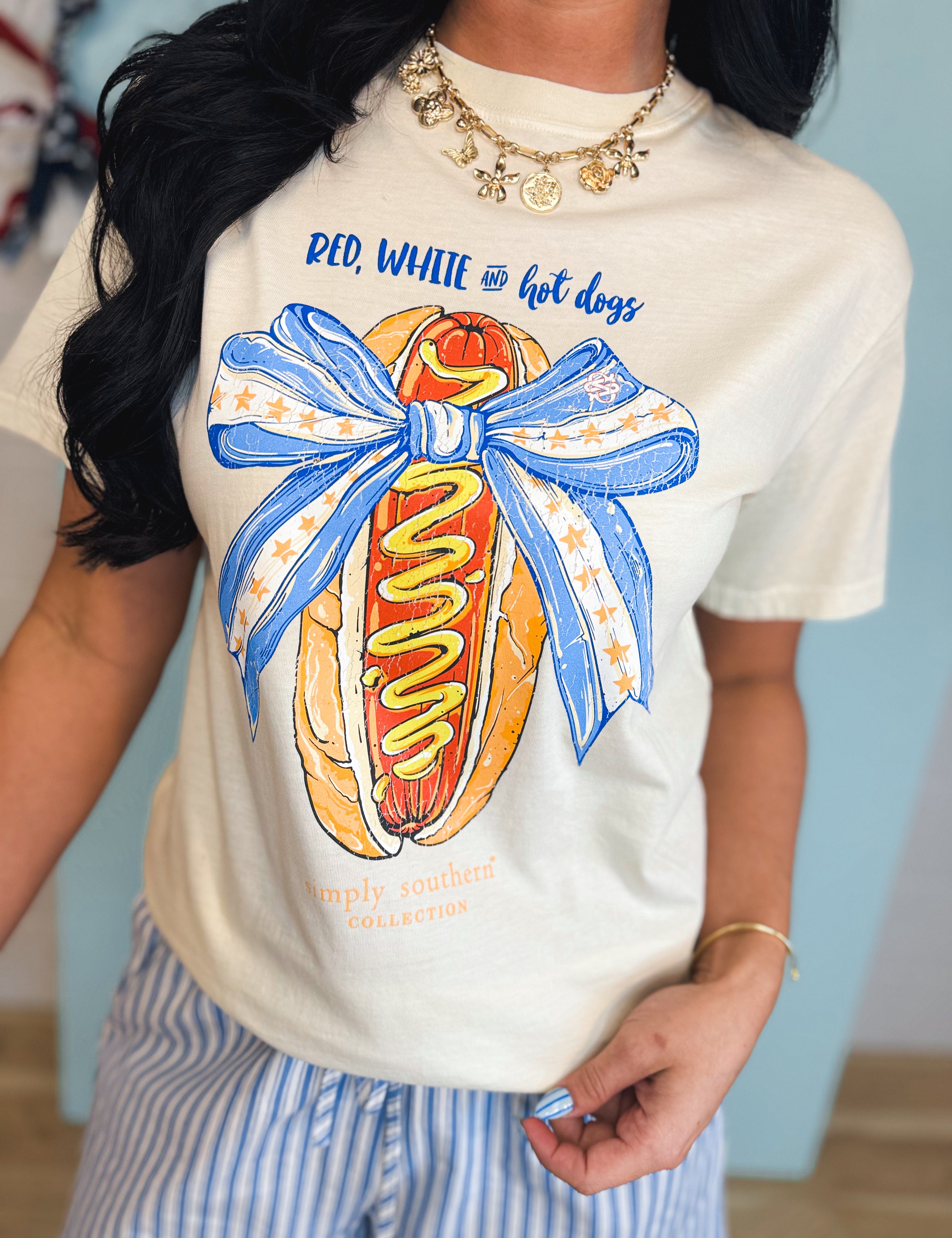 Simply Southern Red, White, & Hot Dogs Tee - Bone - Lace and Grace Boutique