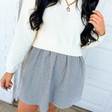Sweater Back Tie Striped Twofer Mini Dress - Cream/Olive
