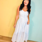 Button Down Eyelet Maxi Dress - Blue Aura - Lace and Grace Boutique