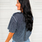 POL Vintage Wash Thermal Knit Top - Indigo