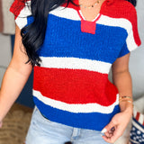 Color Block Textured Sweater Top - Red/Royal