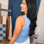 Button Up Ribbed Knit Tank Top - Blue - Lace and Grace Boutique