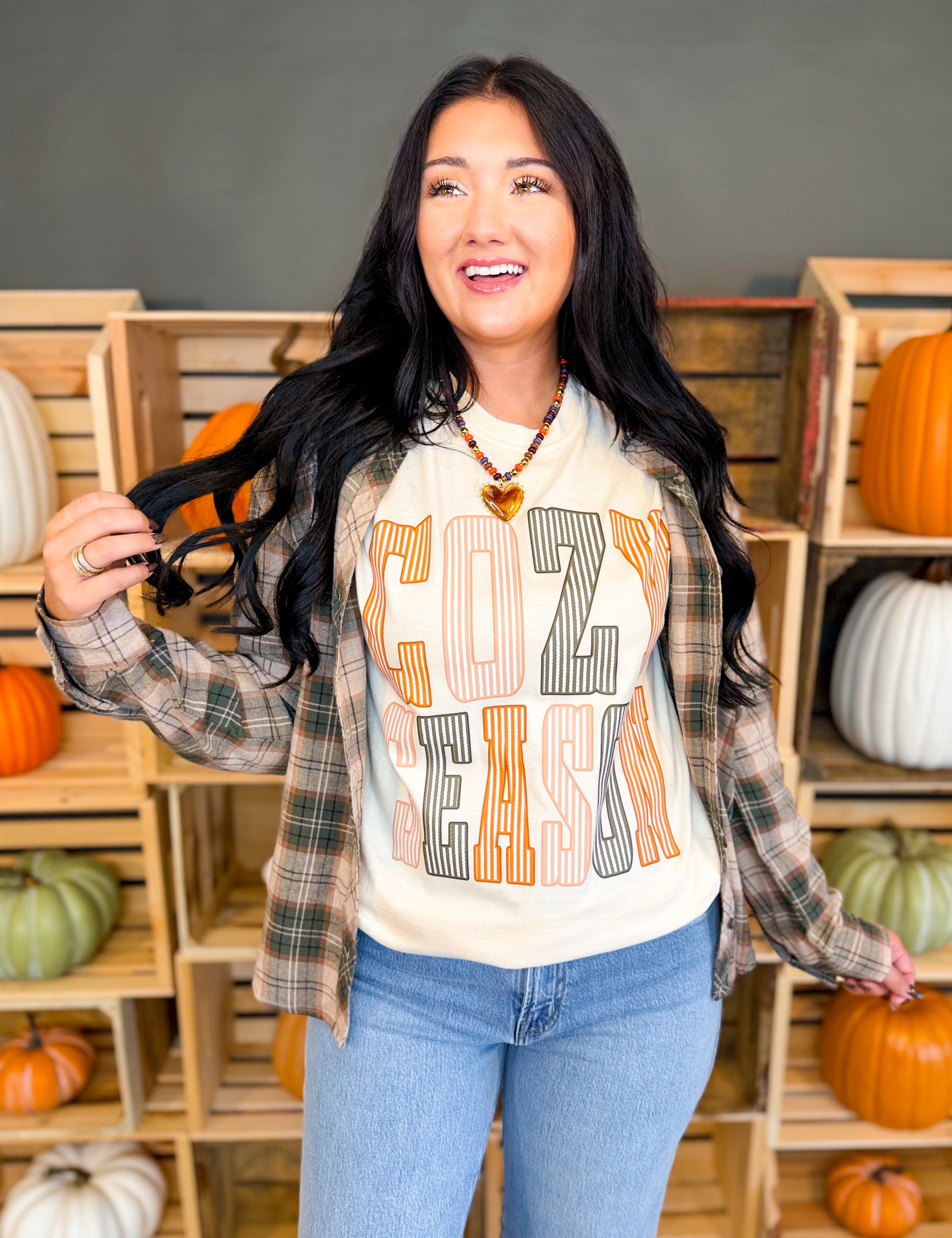 Cozy Season Graphic Tee - Ivory - Lace and Grace Boutique