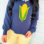 Corn Knit Pullover Sweater - Navy - Lace and Grace Boutique