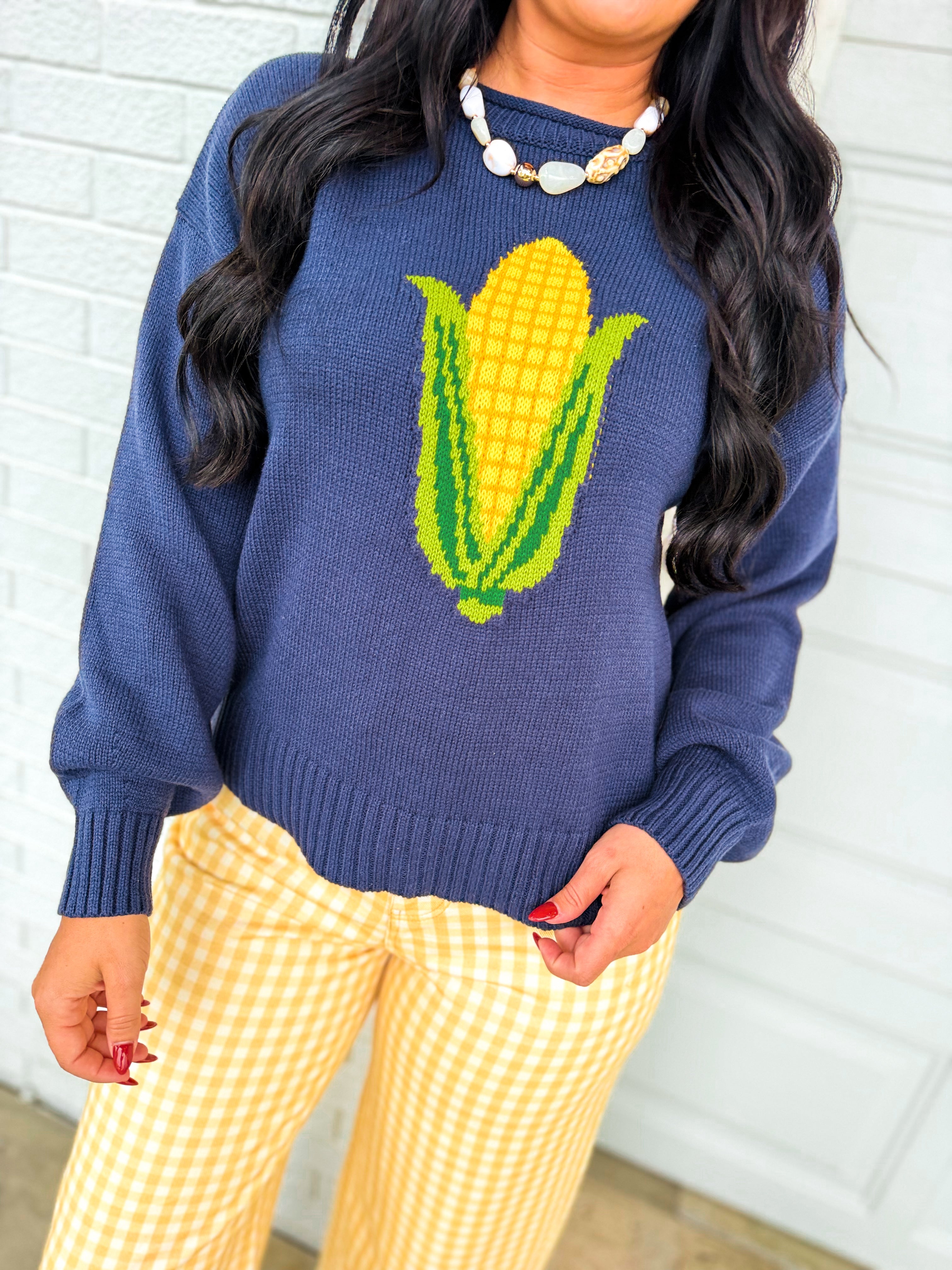 Corn Knit Pullover Sweater - Navy - Lace and Grace Boutique