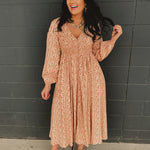 Smocked Button Down Long Sleeve Maxi Dress - Clay - Lace and Grace Boutique