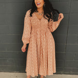 Smocked Button Down Long Sleeve Maxi Dress - Clay - Lace and Grace Boutique