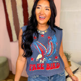 Free Bird Vintage Cropped Muscle Top - Faded Navy - Lace and Grace Boutique