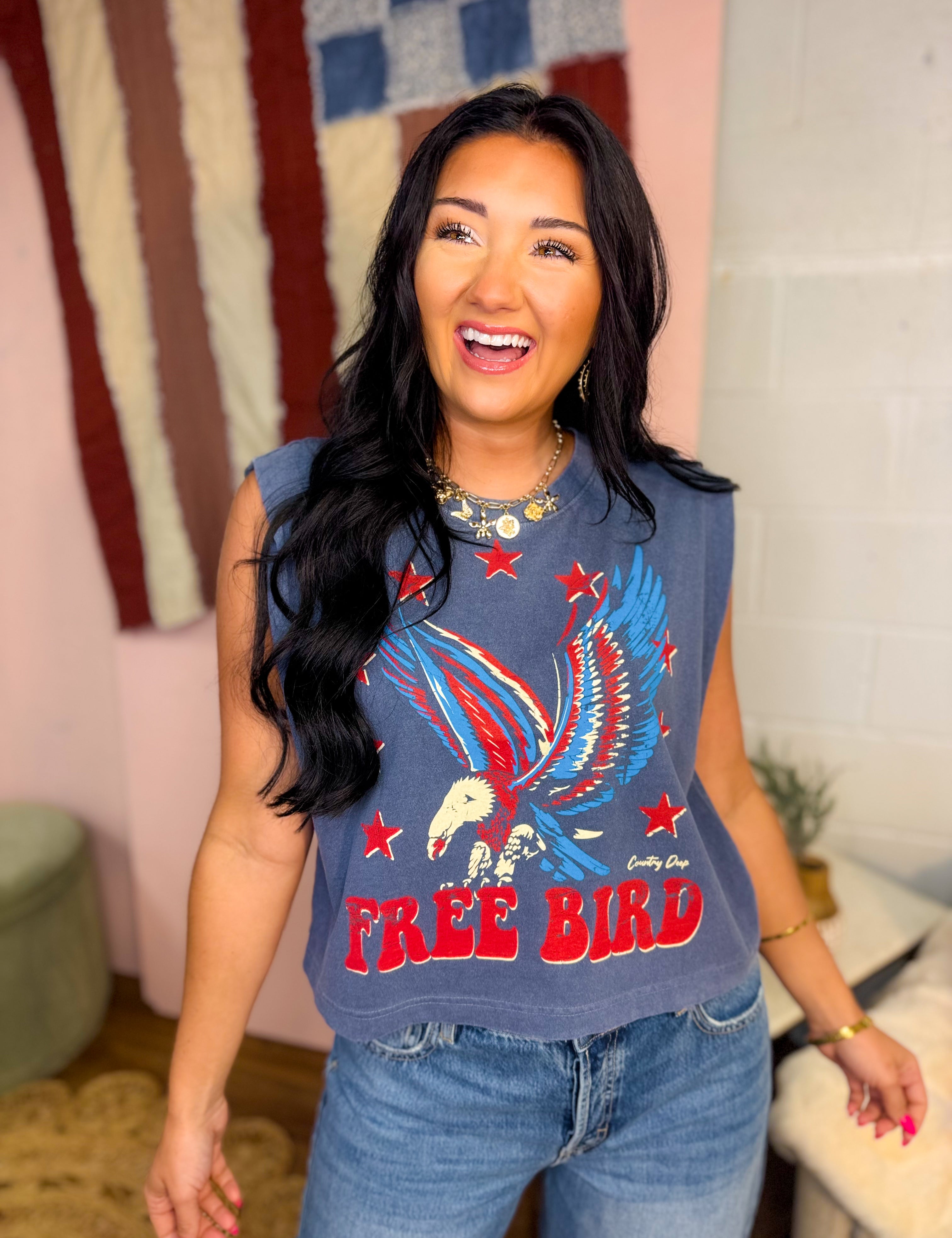 Free Bird Vintage Cropped Muscle Top - Faded Navy - Lace and Grace Boutique