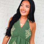 Smocked Border Print Maxi Dress - Rich Teal - Lace and Grace Boutique