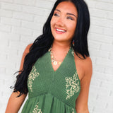 Smocked Border Print Maxi Dress - Rich Teal - Lace and Grace Boutique