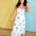 Floral Printed Midi Dress - White/Sage - Lace and Grace Boutique