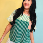 Color Block Striped Top - Peacock Green Combo - Lace and Grace Boutique