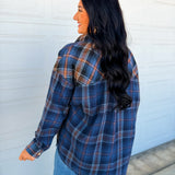 Plaid Patchwork Button Up Flannel Top - Navy