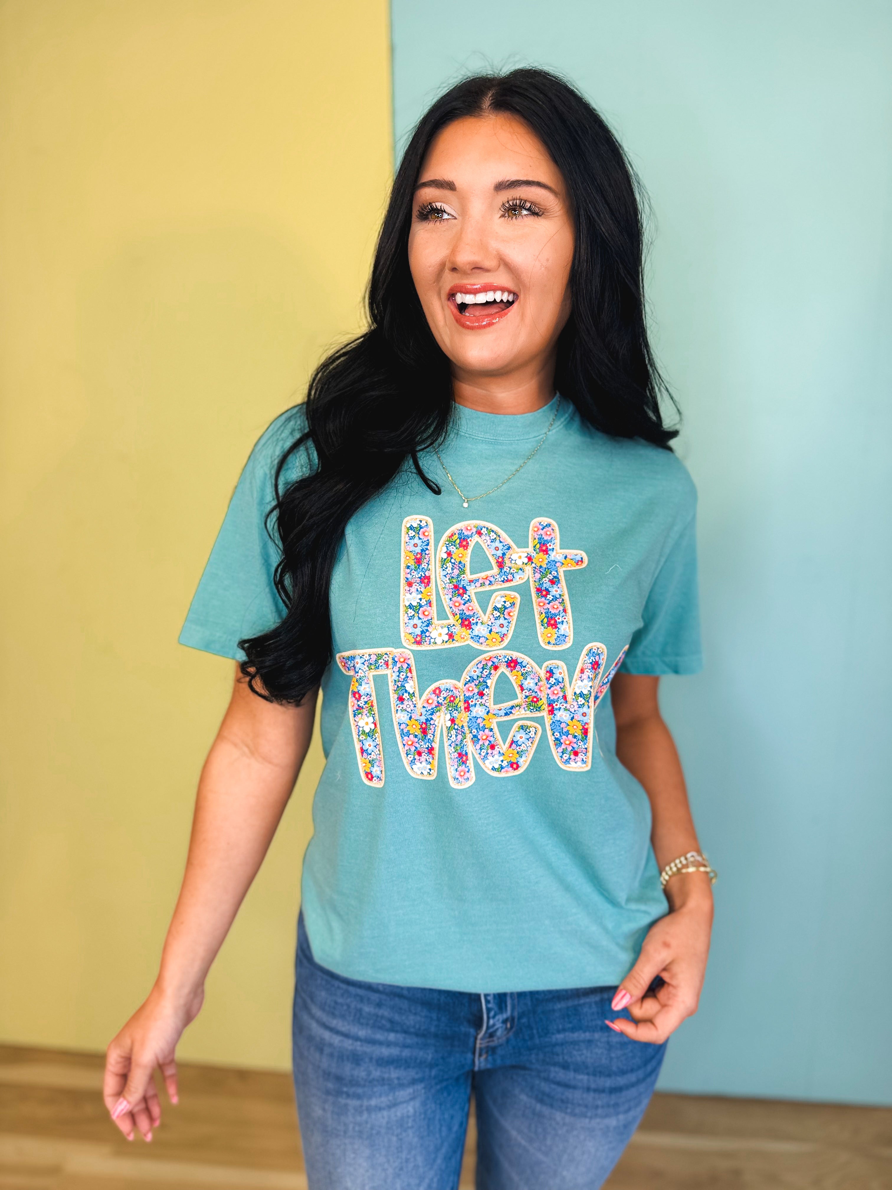 Let Them Floral Letters Graphic Tee - Seafoam - Lace and Grace Boutique