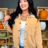 Washed Button Down Raw Edge Jacket - Ocher - Lace and Grace Boutique