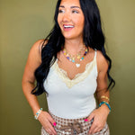 Lace Detail V-Neck Cami Tank Top - Cream - Lace and Grace Boutique
