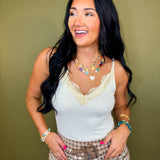 Lace Detail V-Neck Cami Tank Top - Cream - Lace and Grace Boutique