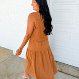 Embroidered Lace Vest & Midi Dress Set - Brown