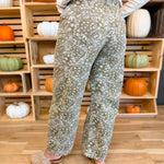 Paisley Print Relaxed Fit Barrel Pants - Antique Olive - Lace and Grace Boutique