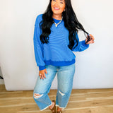 Striped Drop Shoulder Sweatshirt - Blue/Navy