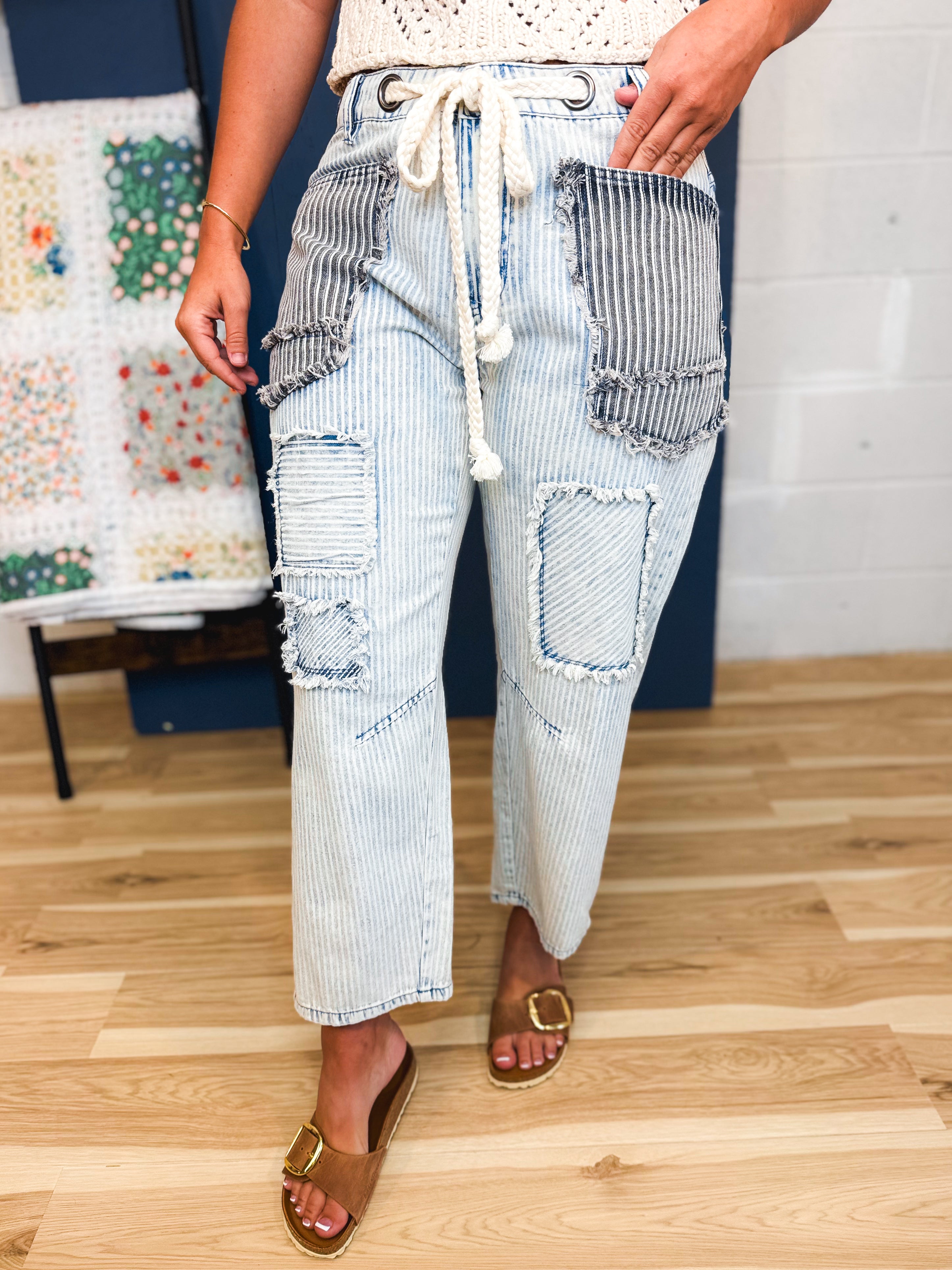 Oli & Hali Multi Striped Pants - Blue Multi - Lace and Grace Boutique