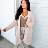 Solid Cable Knit Sleeve Knit Cardigan - Oatmeal
