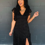 Floral Lace Embroidered Tiered Maxi Dress - Black - Lace and Grace Boutique