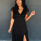 Floral Lace Embroidered Tiered Maxi Dress - Black - Lace and Grace Boutique