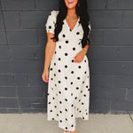 Polka Dot Puff Sleeve Maxi Dress - Cream/Black - Lace and Grace Boutique