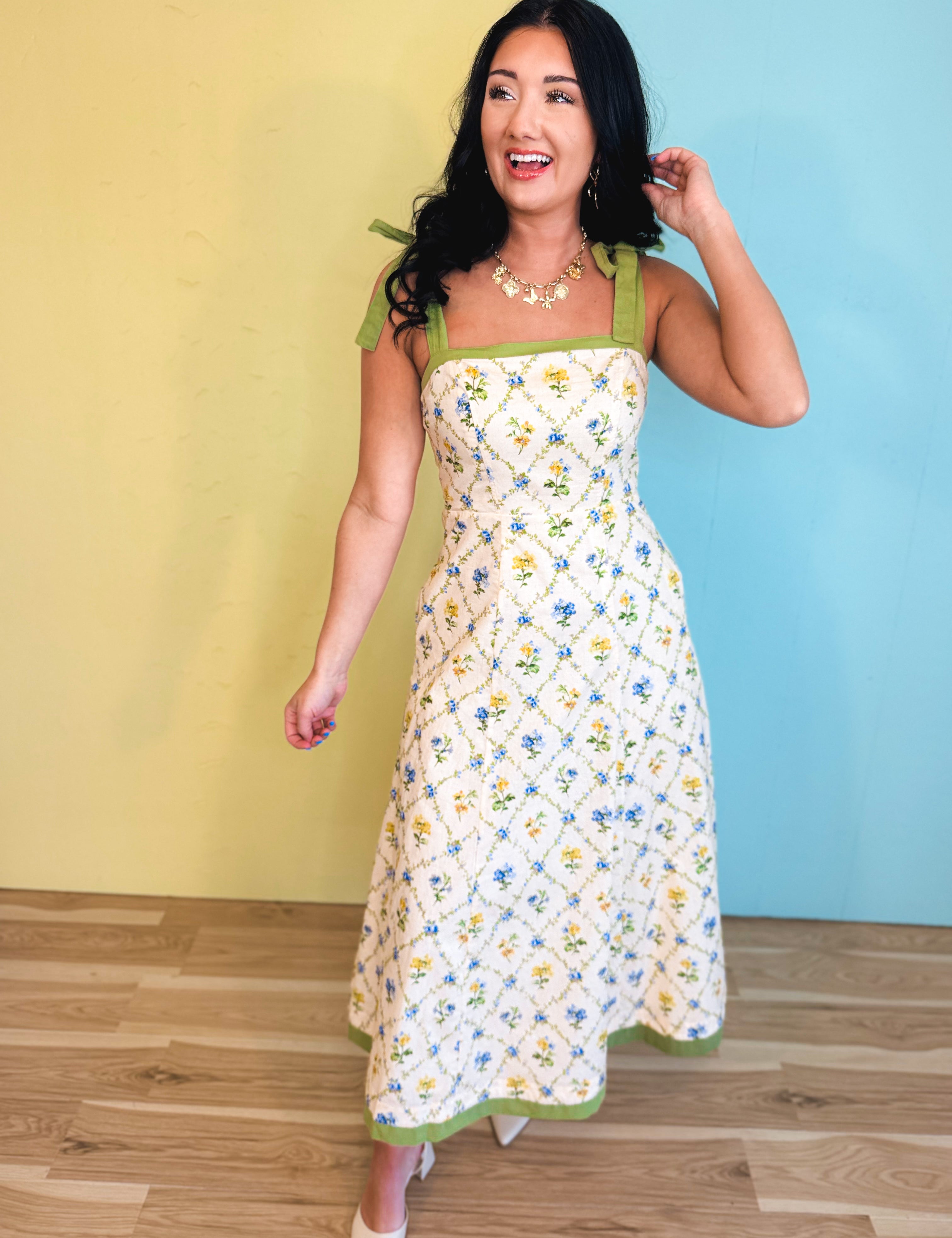 Contrast Tie Floral Maxi Dress - Wildflower - Lace and Grace Boutique