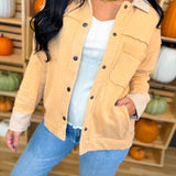 Washed Button Down Raw Edge Jacket - Ocher - Lace and Grace Boutique