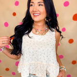POL Floral Ruffle Hem Tank Top - Cream Multi - Lace and Grace Boutique
