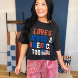 Loves Jesus & America Too Mineral Graphic Tee - Black - Lace and Grace Boutique