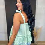 Lace Detail Shoulder Tie Tank Top - Mint - Lace and Grace Boutique