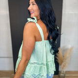 Lace Detail Shoulder Tie Tank Top - Mint - Lace and Grace Boutique