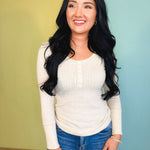 Classic Ribbed Front Button Top - Oatmeal - Lace and Grace Boutique
