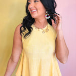Flared Ribbed Knit Sweater Tank Top - Lemon - Lace and Grace Boutique